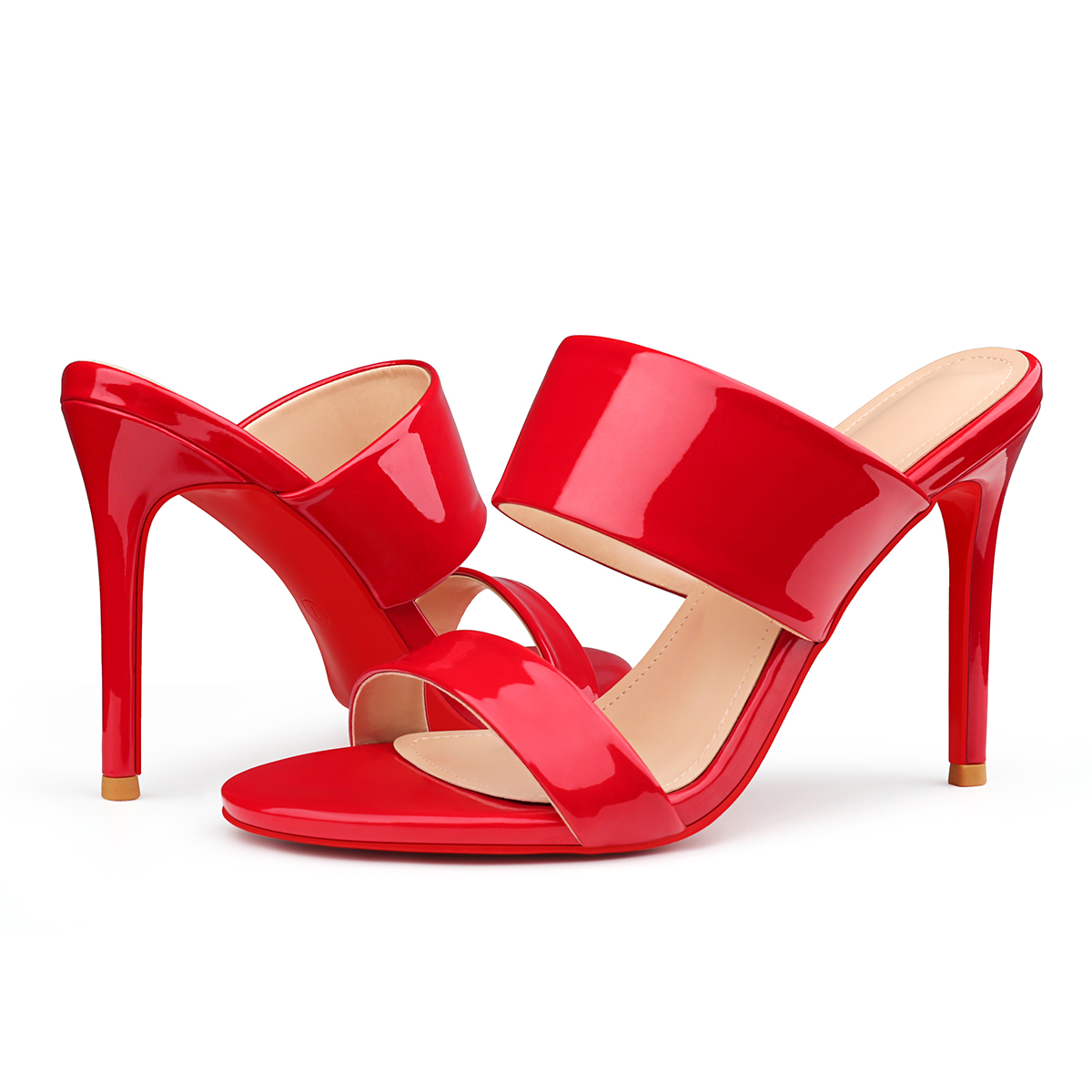 100mm Women's Sandals Red BottomPatent Heels Slip on Stilettos-MERUMOTE
