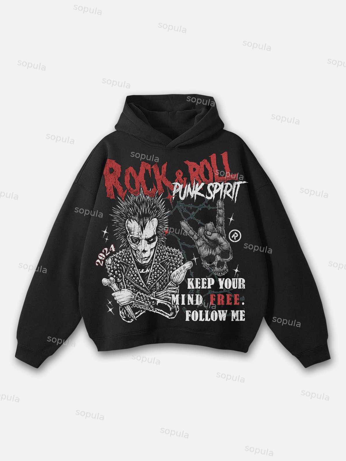 Rock & Roll Keep The Punk and Free Spirit Graphic Hoodie - Sopula｜Premium Graphic Tees & Graphic Clothing