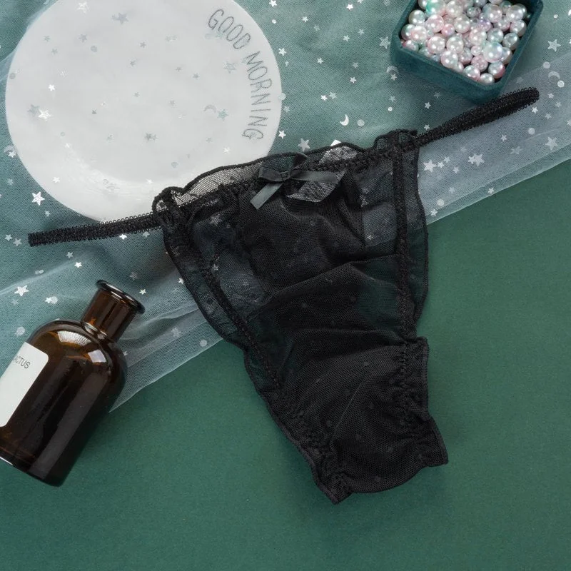 Women's Panties Sexy Lace Hollow Out Underpants Thong Girls Mesh Transparent Underwear Fashion New Dots Female G String