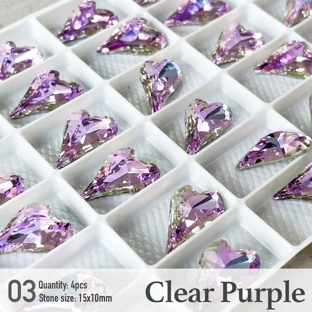 2021 New Crystal Long body Heart Nail Stone heart zircon high quality Nail Jewelry Nail Decoration Nail Parts