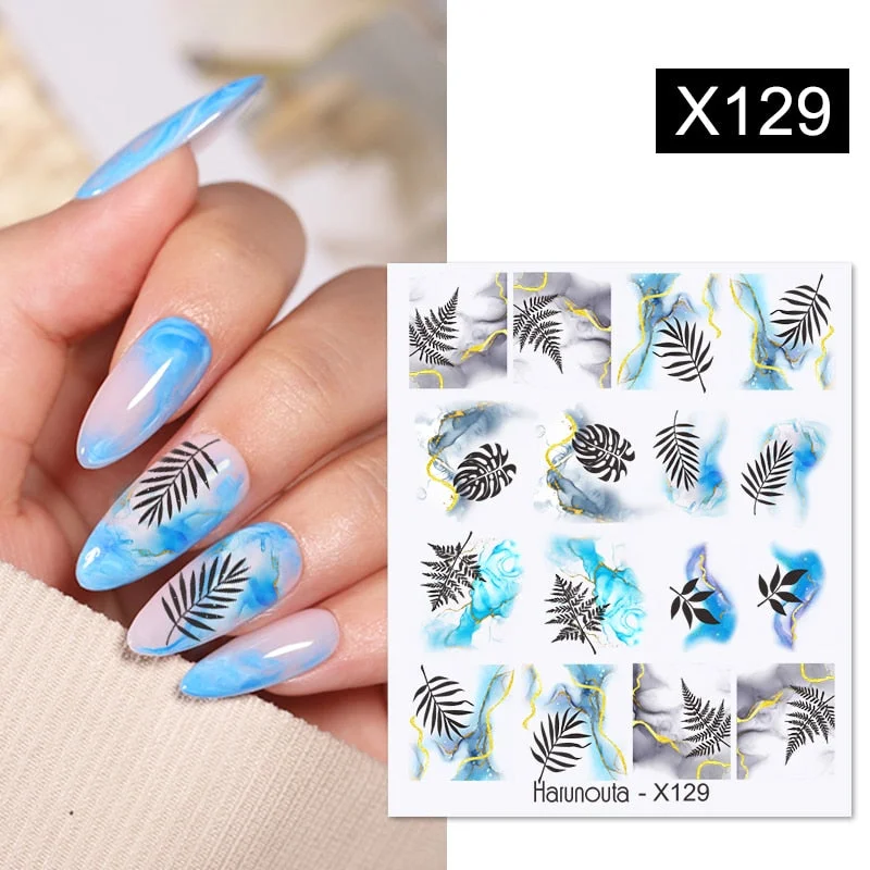 Harunouta Butterfly Flower Design Leaves Nail Water Decals Color Wave Geometric Line Charms Sliders Decoration Tips For Nail Art-Nail Inspo