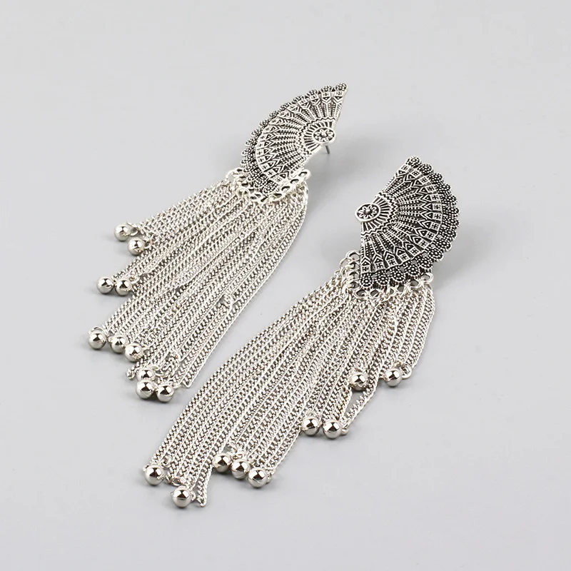 Vintage Long Chain Fringe Earrings Scalloped Earrings