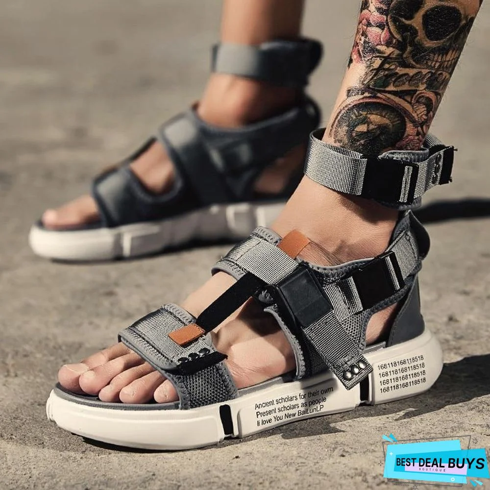 Mens Gladiator Sandals Open Toe Platform Beach Sandals Boots Rome Style Canvas Shoes