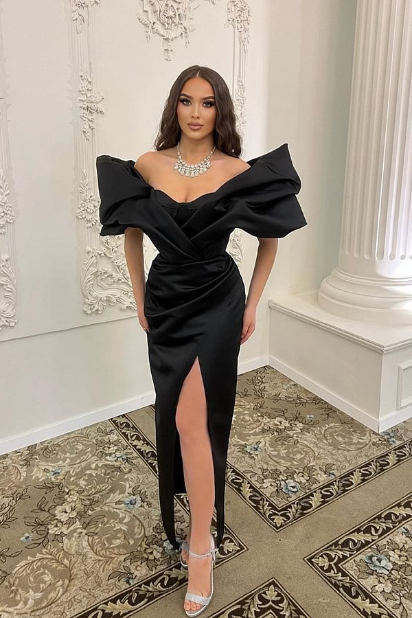 Daisda Black Off The Shoulder Split Evening Dress