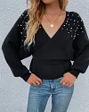 Pearls Decor Batwing Sleeve Sweater