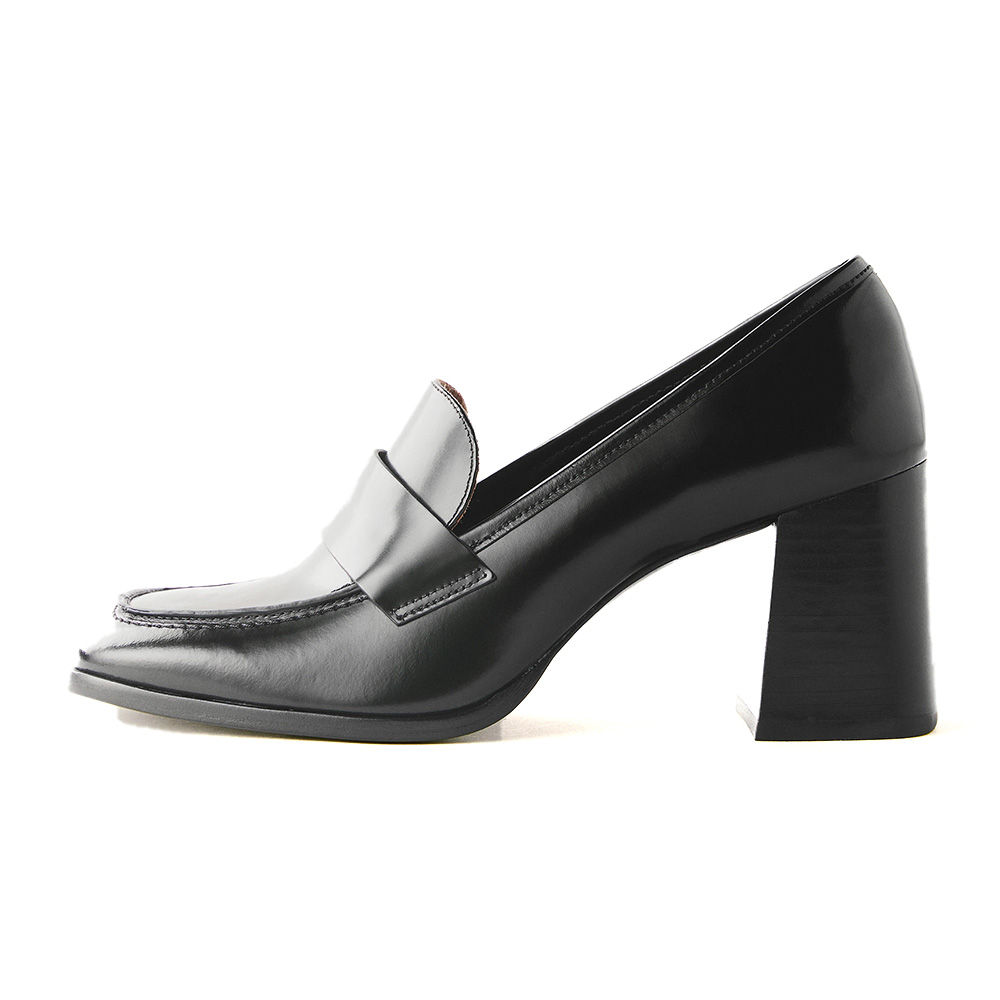 Classic School Black Square Toe Chunky Heel Loafer Shoes Women Nicepairs