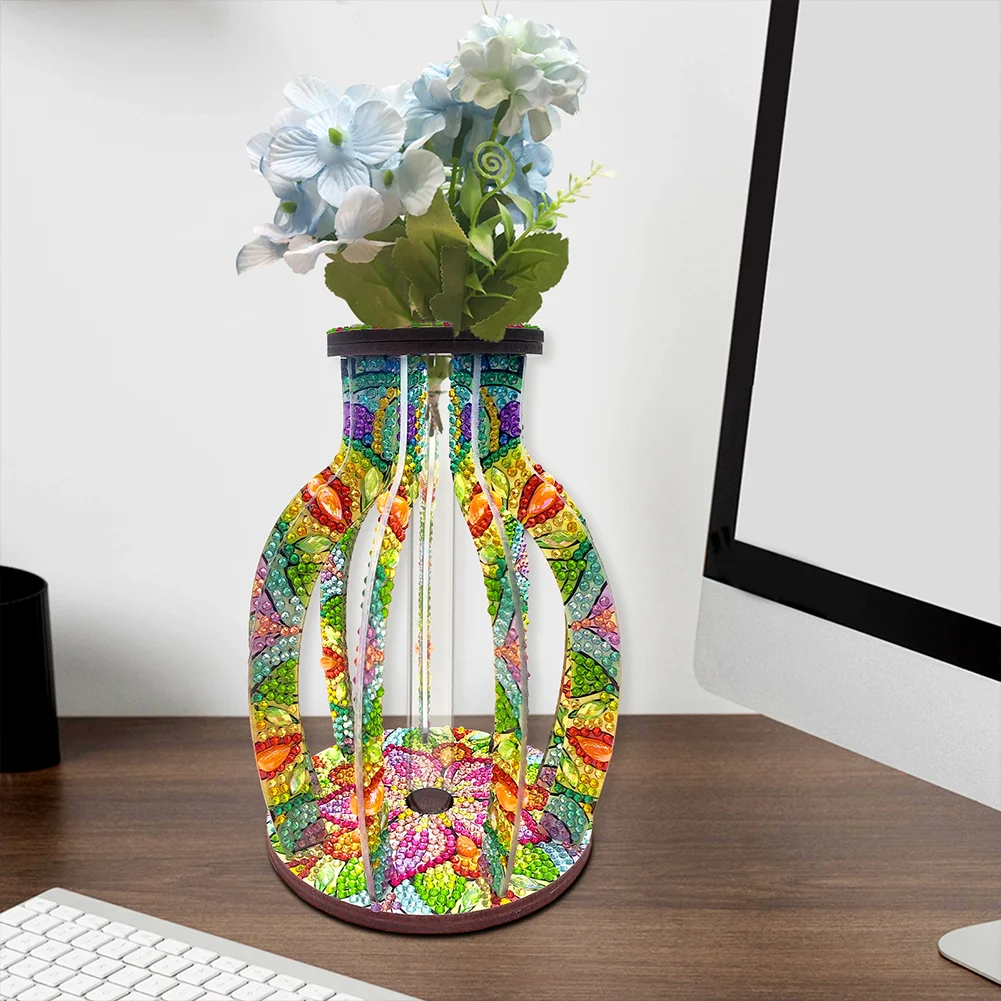 DIY Wood Flower Diamond Painting Flower Vase Ornaments for Home Office Decor