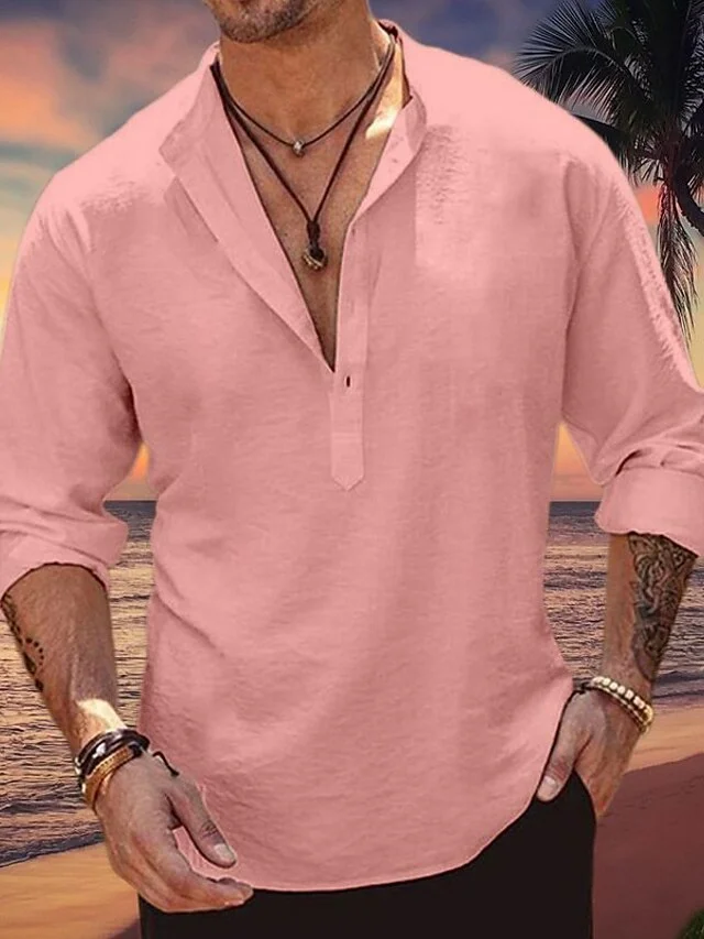 Men's Linen Popover Shirt Summer Shirt Beach Shirt