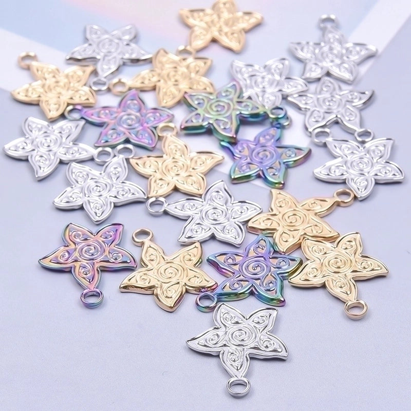 1 Piece 21x18mm Hole 3~3.9mm 304 Stainless Steel 18K Gold Plated Waves Starfish Pendant