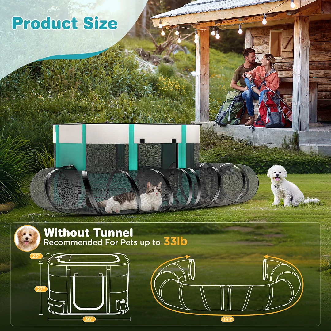 BEBANG Pet Playpen，Pet Pen with Crawling Tunnel- Portable Pet Enclosure for Dogs, Cats, Other Small Animals Travel Camping Use