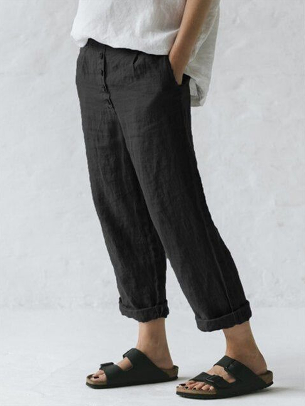 Multi-button Casual Cotton and Linen Women's Pants tjj Shicloths