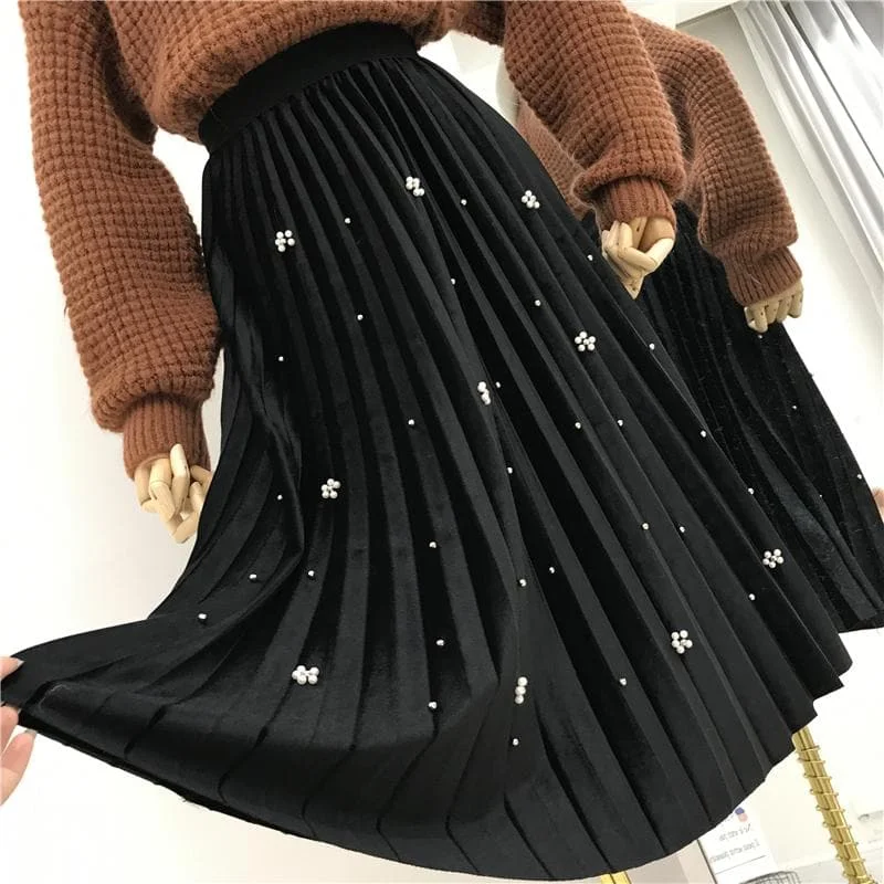 Black Pearl High Waist Pleated Skirt SP1811836