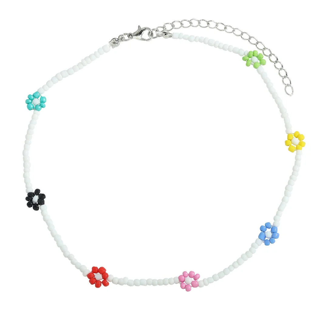 Dvacaman Bohemian Colorful Daisy Flowers Beaded Choker Necklace Korean Cute Statement Clavicle Necklace for Women Summer Jewelry