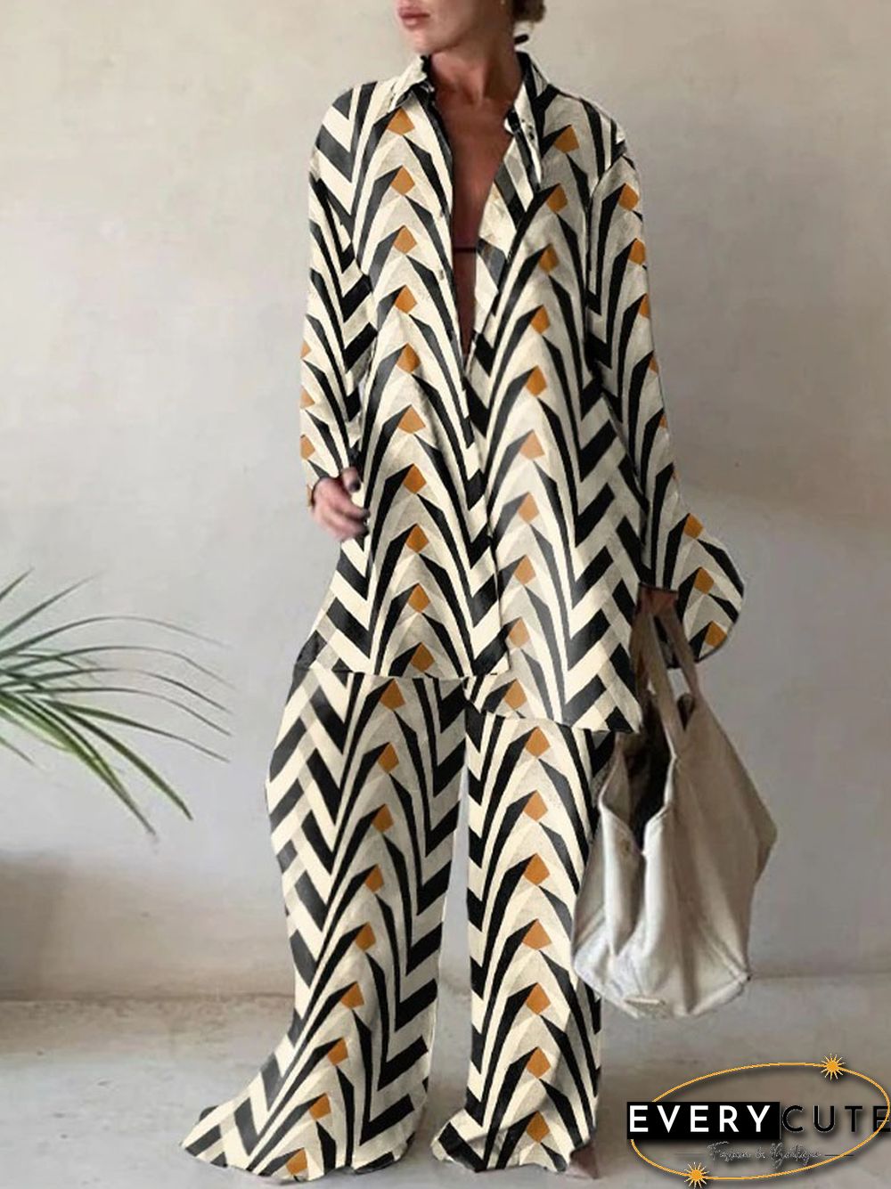 Summer Fashion Printed Loose Long Sleeves Shirts Straight Pants Two Piece Suits New Streetwear Women's Winter Elegant Commuting