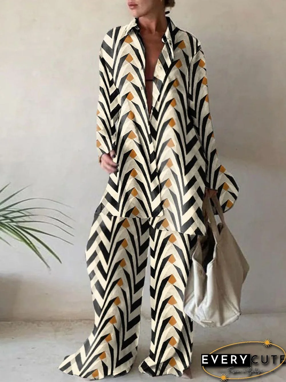 Summer Fashion Printed Loose Long Sleeves Shirts Straight Pants Two Piece Suits New Streetwear Women's Winter Elegant Commuting