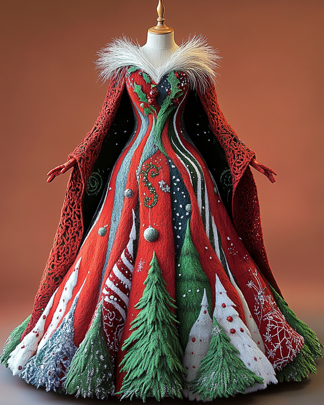 Women's Christmas themed Christmas tree embroidery contrast color ...