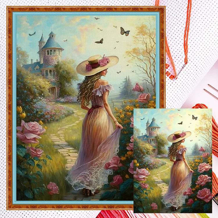 『HuaCan』Castle Garden Girl - 11CT Counted Cross Stitch(40*55cm)
