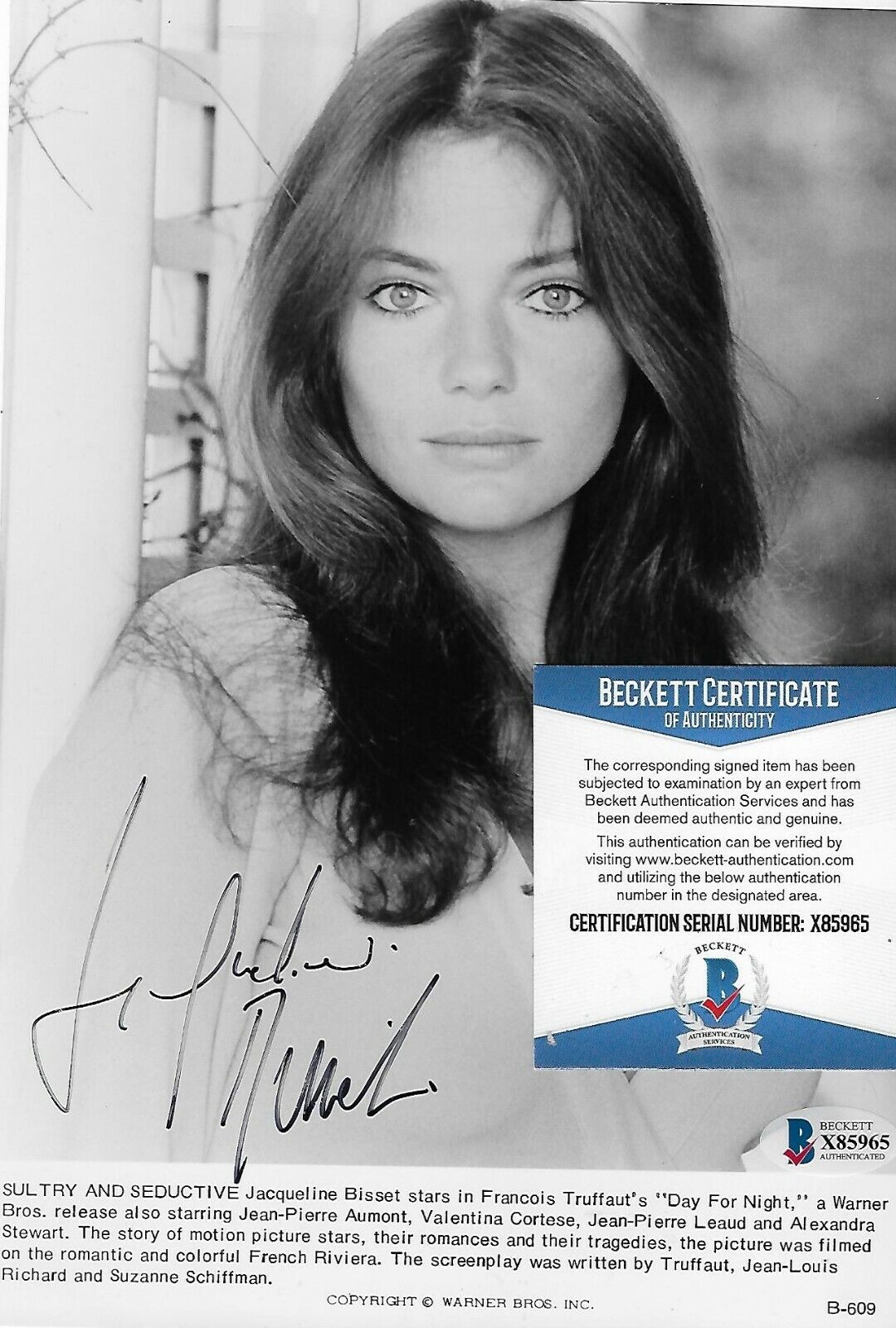 Jacqueline Bisset Day For Night Original Autographed 8X10 Photo Poster painting w/Beckett COA