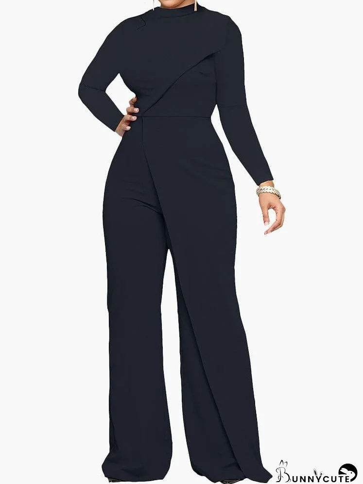 Jumpsuits Half Turtleneck Irregular Long Sleeve Jumpsuit for Women