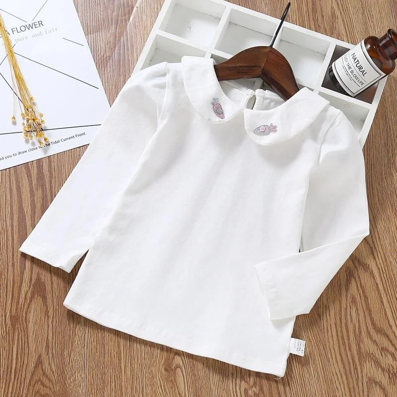 Cute White Girls'Long Sleeve Children's T-shirt Bottoming Shirt Children Spring and Summer Autumn Long Sleeves T-shirt School
