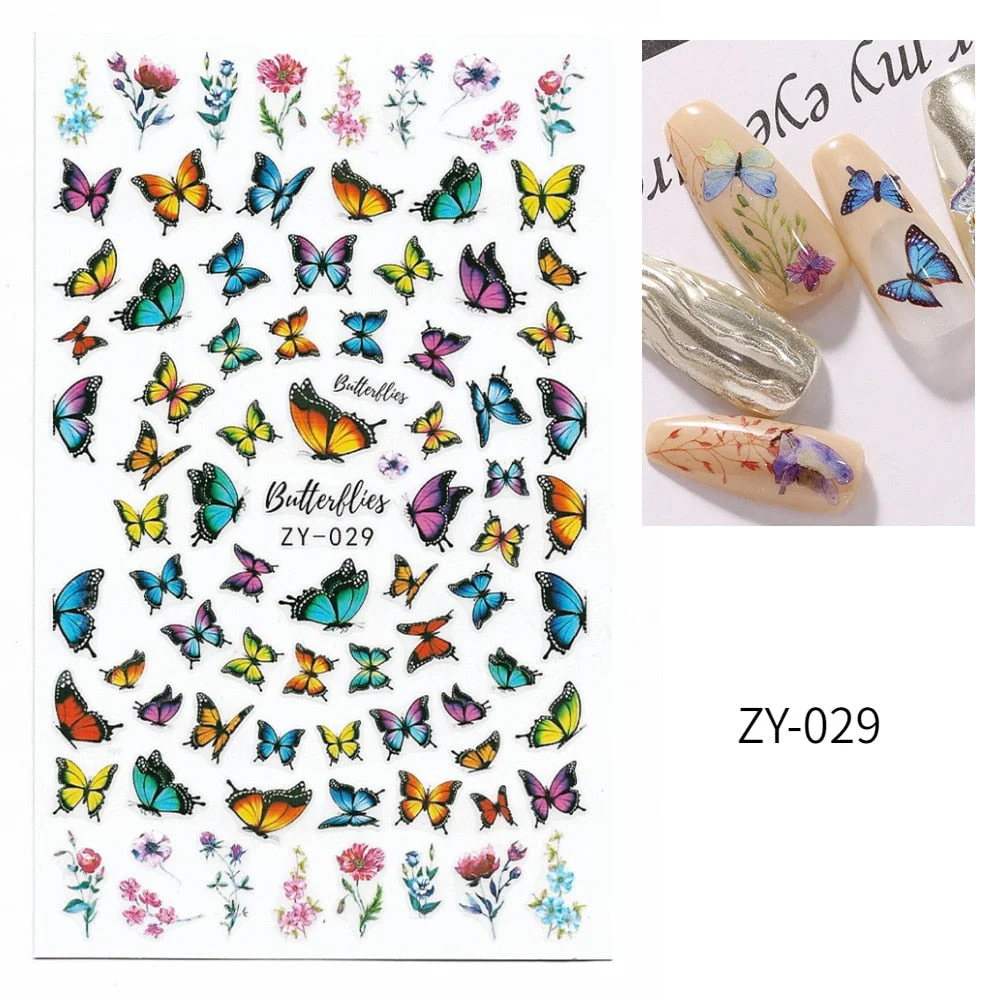 1 Sheet 3D Butterfly Nail Sticker Adhesive Slider Decals Colorful Nail Transfer Foils Wraps for DIY Nail Art Decoration-Nail Inspo