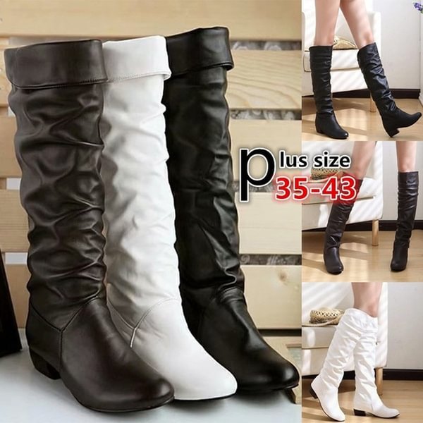 Winter Warm Leather Boots Women's Fashion Knee High Boots Low Heel Long Boots Knight Boots For Ladies Plus Size 35-43 - Shop Trendy Women's Fashion | TeeYours