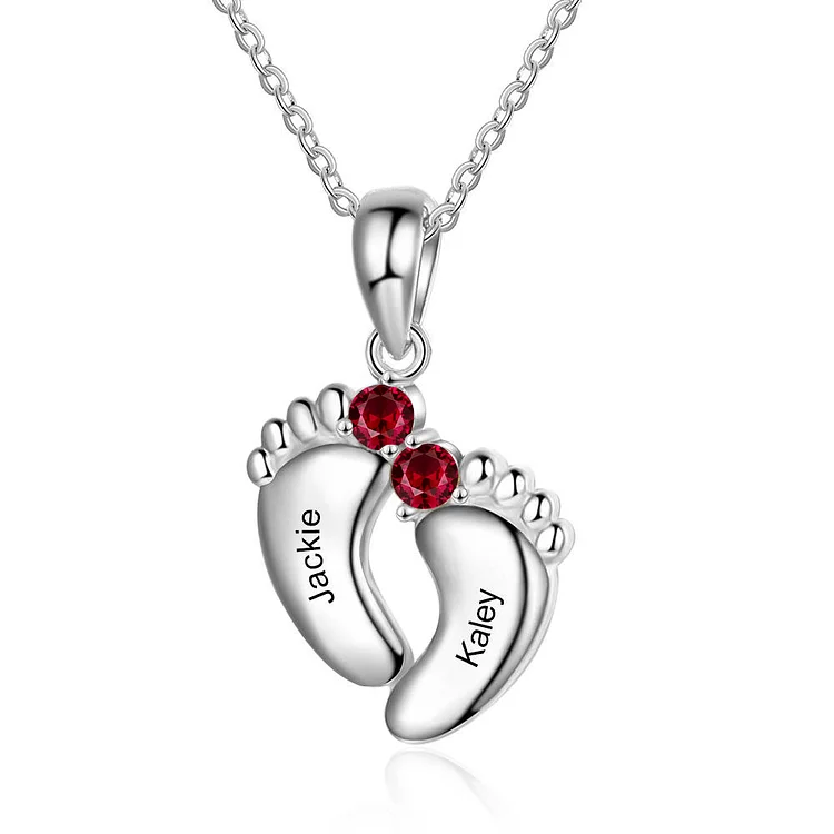 Personalized Baby Feet Pendant Necklace with Ruby July Birthday Gift for Wife