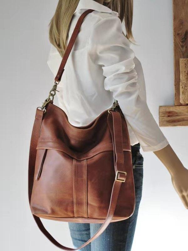European and American style oil wax leather one-shoulder messenger bag fashion trend big bag trendy casual wear