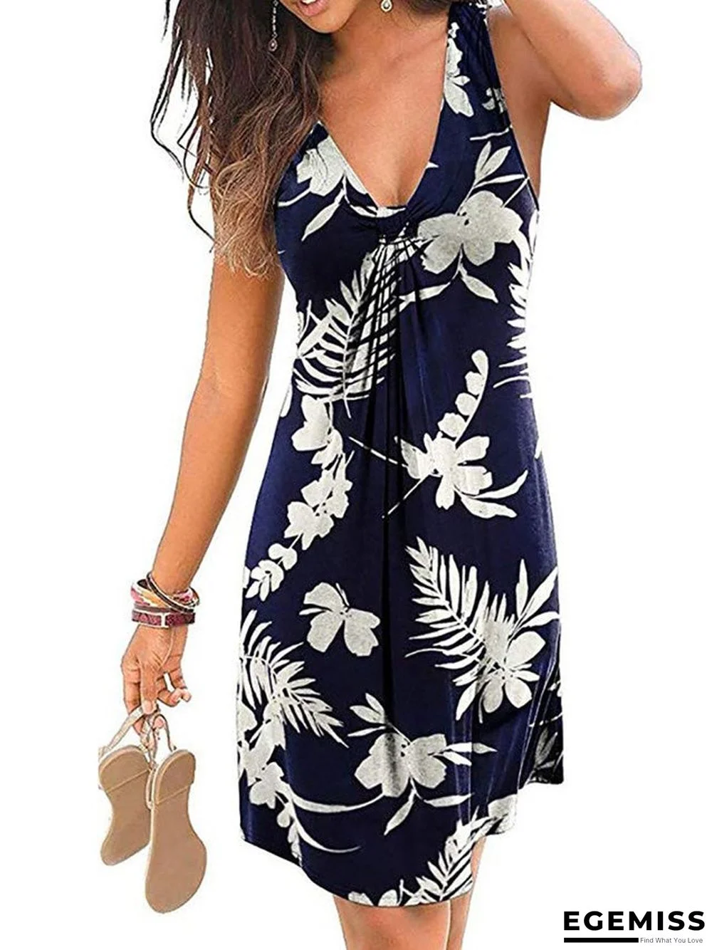 Large Size Dress Spring/Summer New Feminine V-neck Print Dress | EGEMISS