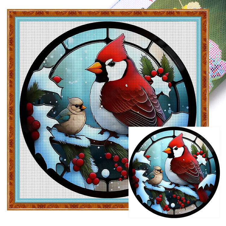 Vintage Christmas - Cardinal - Printed Cross Stitch 18CT 25*25CM