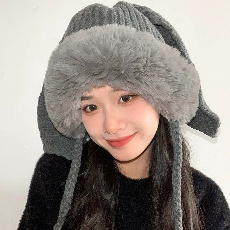 Cute Bunny Ears Knit Plush Hat - Modakawa modakawa