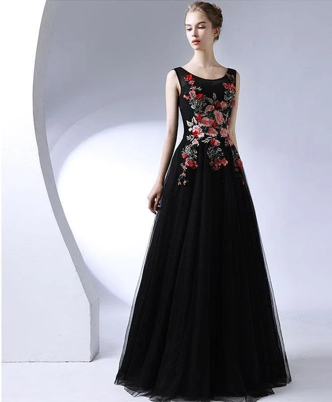 Black Round Neck Long Prom Dress, Black Evening Dress