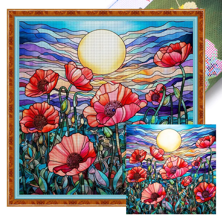 Sunset Poppy Flower 14CT (40*40CM) Stamped Cross Stitch gbfke