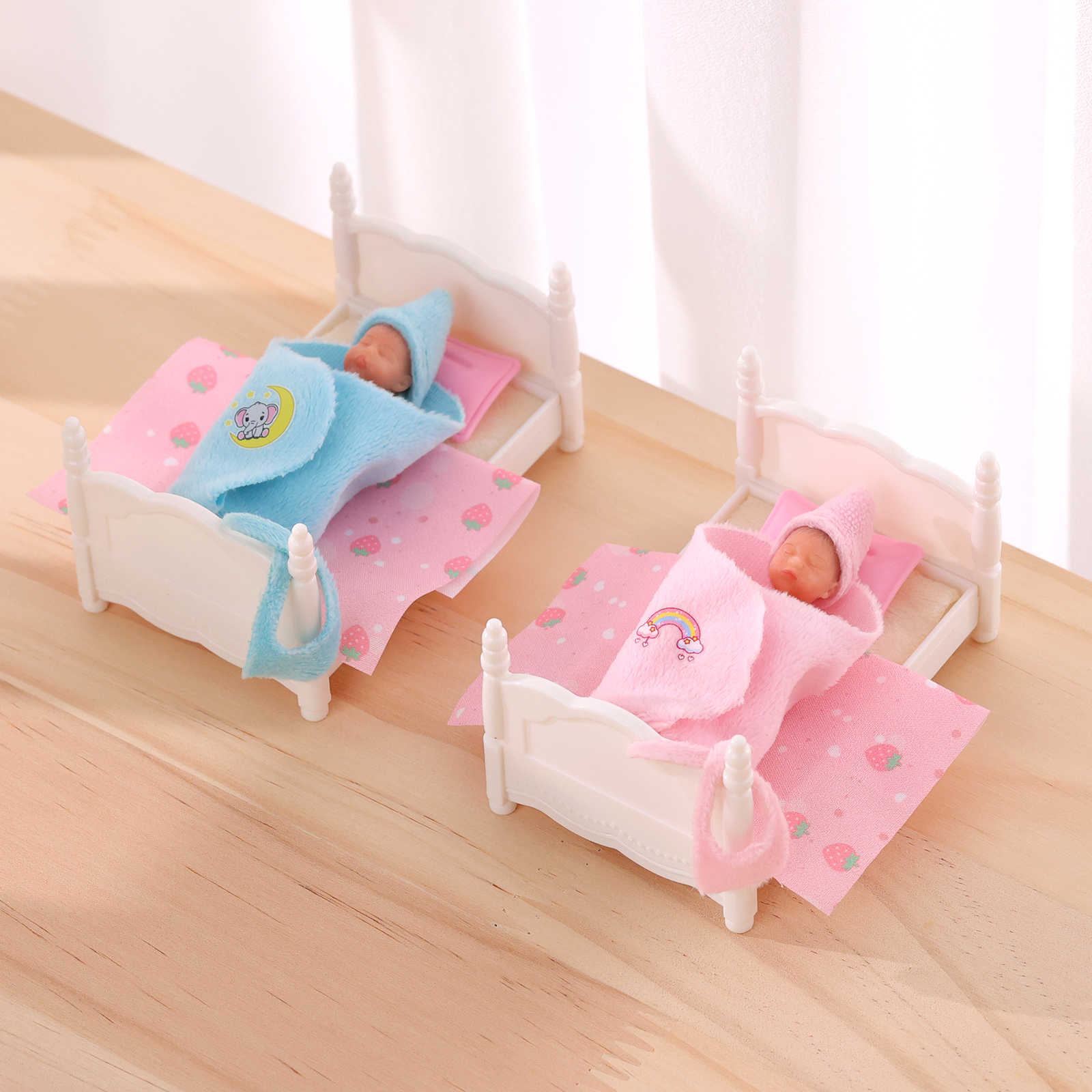 Babeside Aurora & Twinnie Twins 3" Mini Full Silicone Sleeping Reborn Baby with Bed Playset Accessories