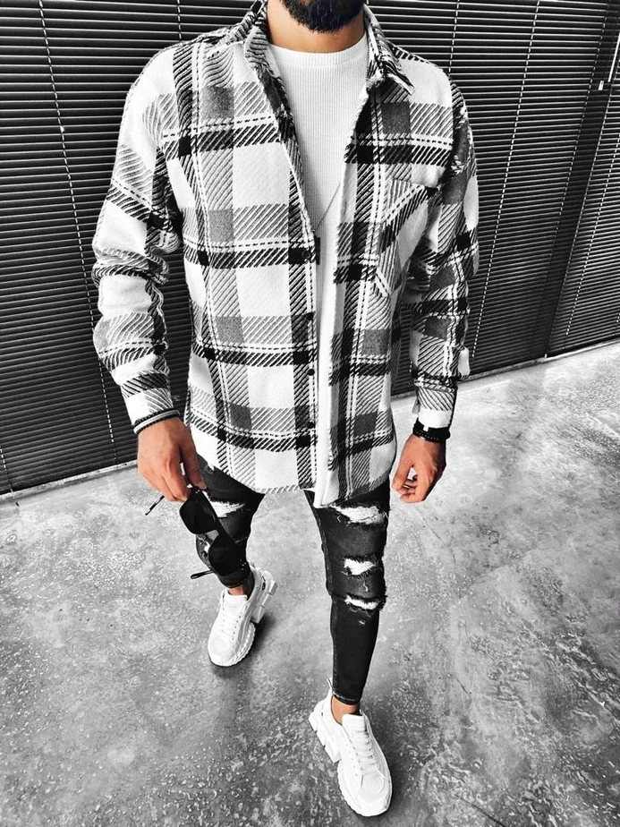 Street Fashion Casual Plaid Texture Jacket、、URBENIE