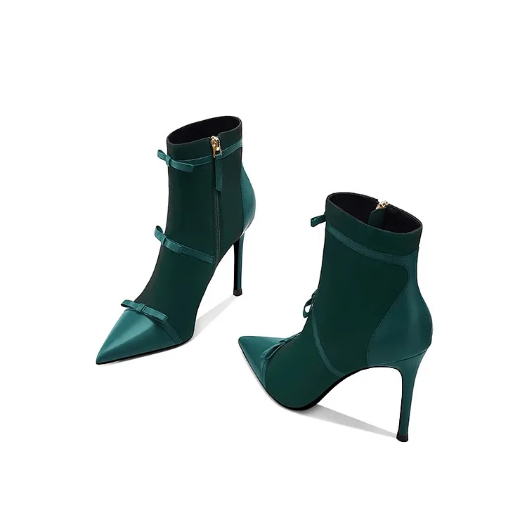 Green Tri-Strap Stiletto Fashion Ankle Boots Vdcoo