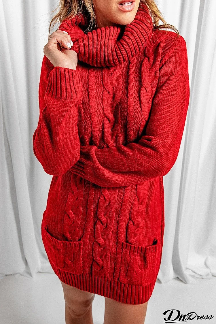 Red Cowl Neck Sweater Dress