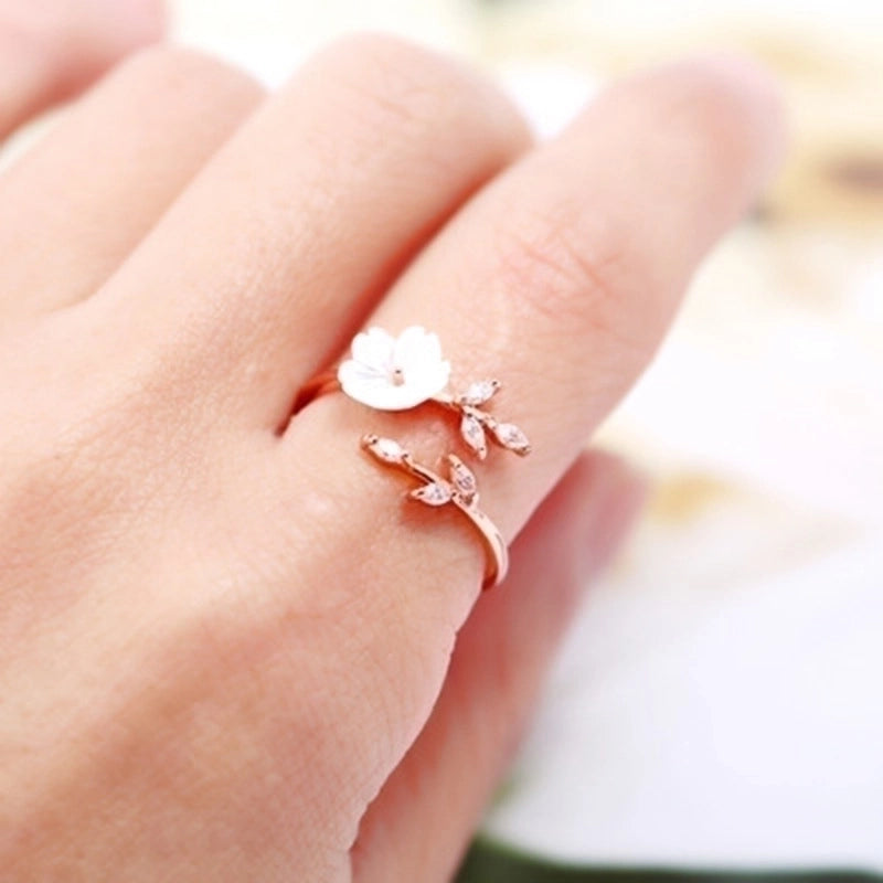 Minimalist Flower Copper Inlay Zircon Open Ring 1 Piece