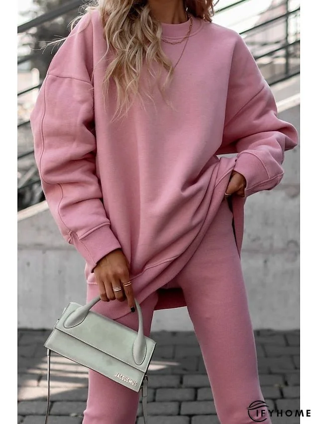Sweatshirt Tracksuit Pants Sets Pants Trousers Active Streetwear Pink Khaki Sports Outdoor Casual Solid Color Crew Neck S M L XL XXL for Women | IFYHOME