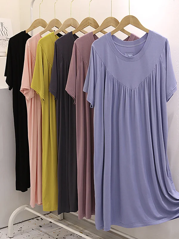 6 Colors Casual Pure Color Home Wear Pajamas Night Dress