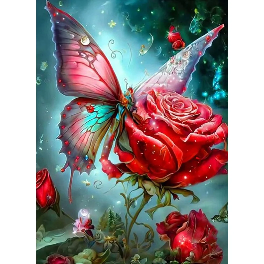 Partial AB Diamond Painting - Full Round Drill - Butterfly Rose(Canvas|45*55cm)