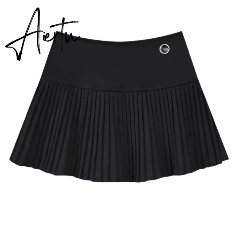Aiertu Preppy Style Elegant Vintage Pleated Skirt Women Sexy High Waist A-line Patchwork Skirt Korean Fashion Cute Casual Mini Skirts Aiertu