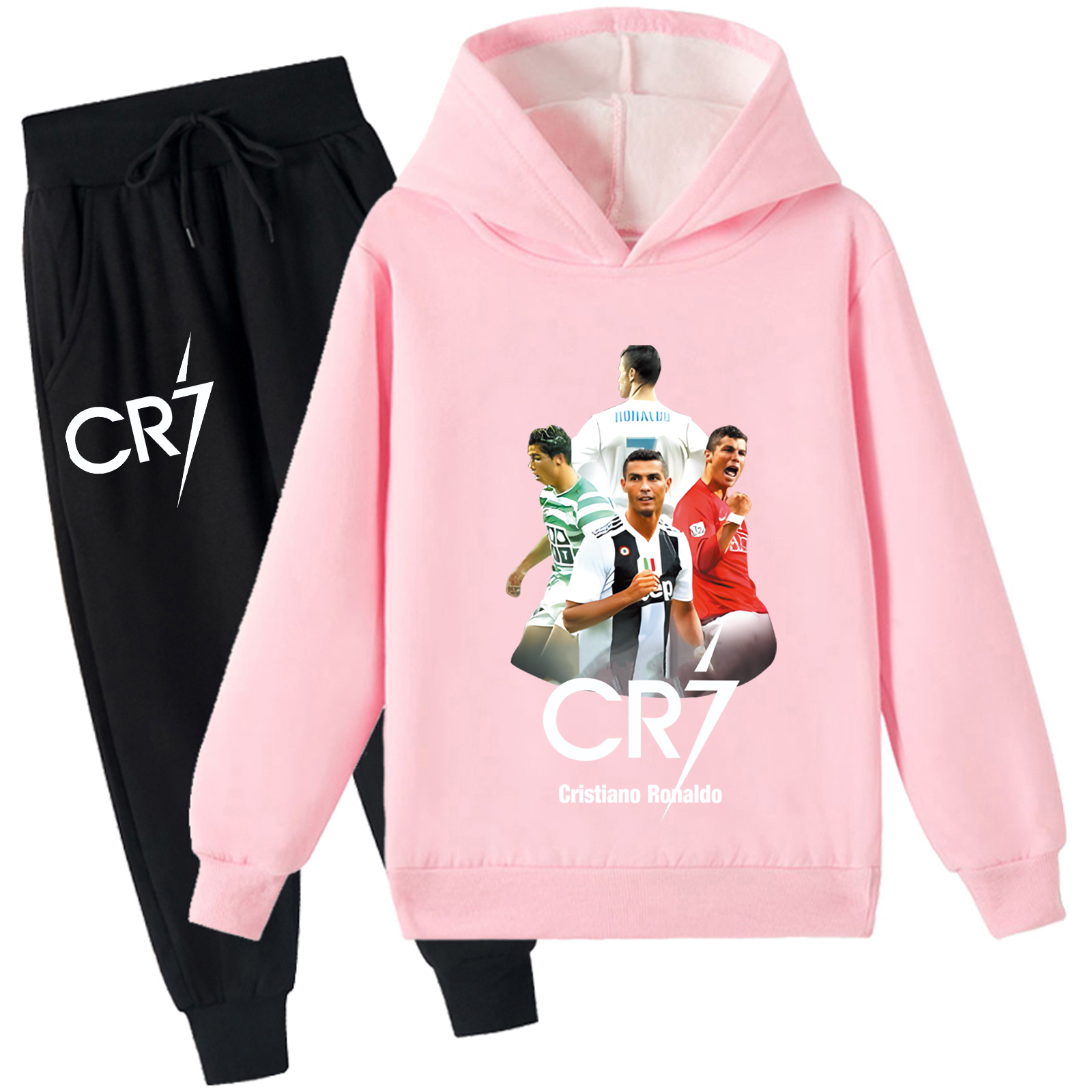 Mayoulove Cristiano Ronaldo Kids Fleece Hoodie Set for Boys & Girls - Stylish Sportswear, Perfect Gift for Young Fans-Mayoulove