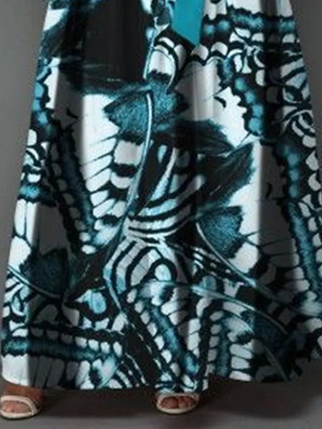 Plus Size Casual Dress-Lace Swing Butterfly Long Maxi Length Sleeve Neck Fashion Outdoor
