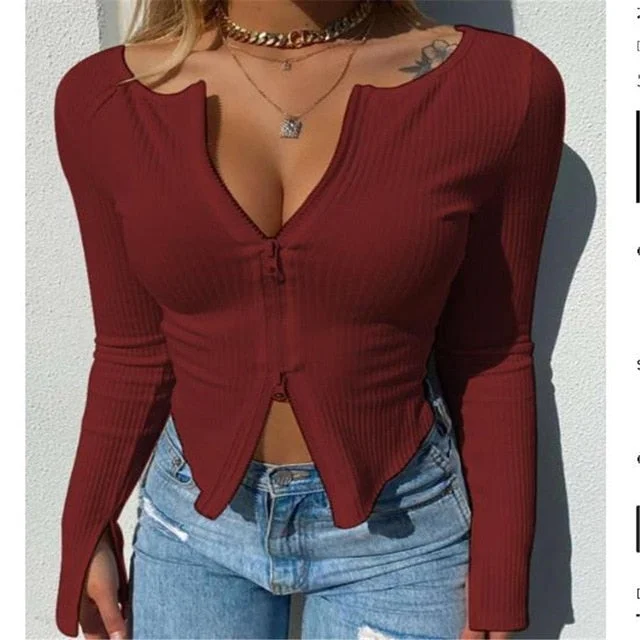 Ribbed Knitted Long Sleeve Crop Tops