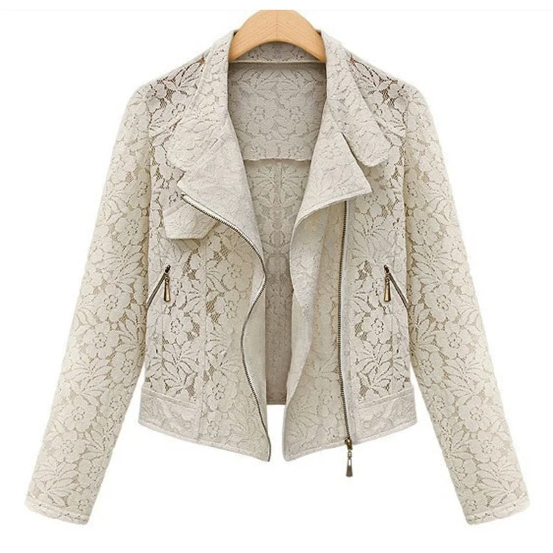 Lace Biker Jacket 2019 Autumn New Brand High Quality Full Lace Outwear Leisure Casual Short Jacket Metal Zipper Jacket Clothing
