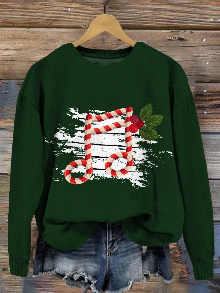 VChics Christmas Mistletoe Music Note Graphic Cozy Knit Sweater