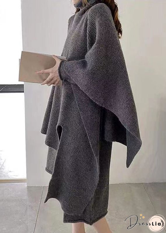 New Rose Turtleneck Asymmetrical Cotton Knit Two Pieces Set Fall