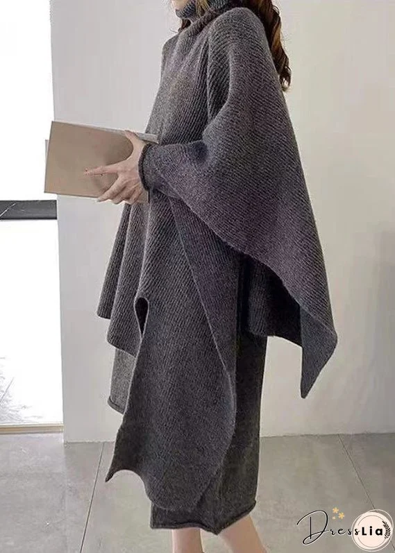 New Rose Turtleneck Asymmetrical Cotton Knit Two Pieces Set Fall