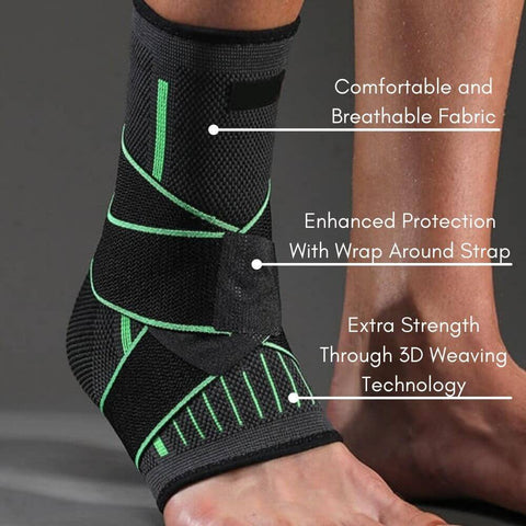 OrthoRelieve's ankle compression sleeve with support straps are made from comfortable and breathable fabric, with enhanced strength through 3D weaving technology, and provides improved mobility and support.